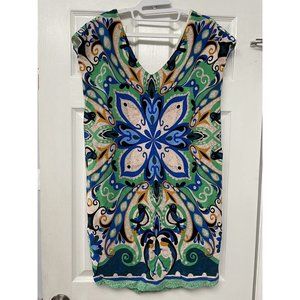 Anthropologie Maeve Folksong Shift Dress Abstract festival Green Blue Small